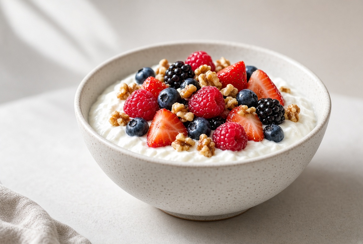 Skyr-Bowl mit Walnüssen und Beeren
